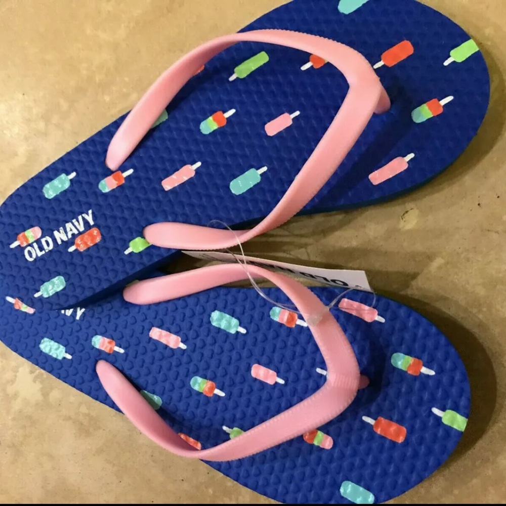 Old Navy Toddler Rubber Pool Flip Flops Blue Ice Cream Pops  Beach Size 10/11